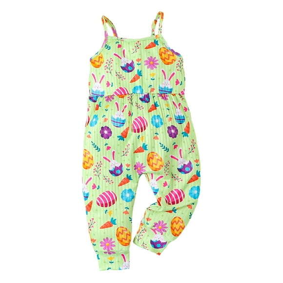 EHQJNJ Christmas Pajamas Toddler Boy Silk Summer Girls Easter Bunny Print Halter Off The Shoulder Climbing Suit Jumpsuit Children's Clothing Out Wear Girl Christmas Pajamas Silk 12-18 Months