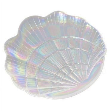 Fabulaxe QI004062 5.25 x 0.75 in. Glass Colorful Seashell Shape Trinket Soap Candy Ring Dish Plate, Iridescent