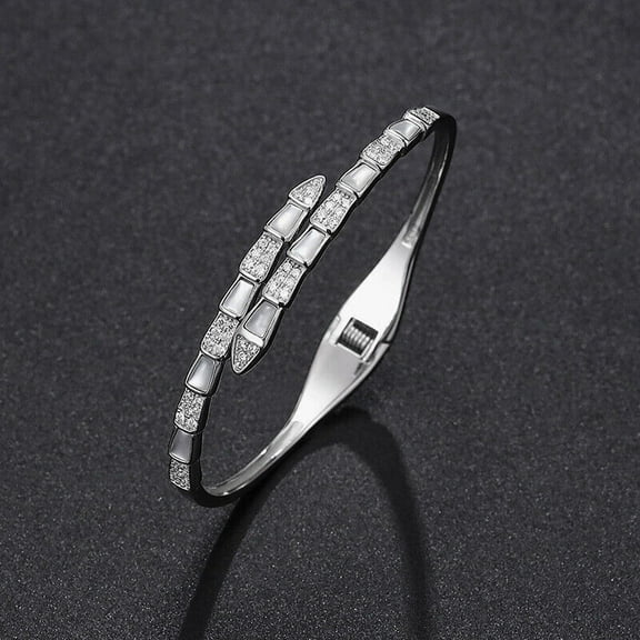 6Ct Natural Moissanite Snake Bangle Bracelet in 14K White Gold Plated