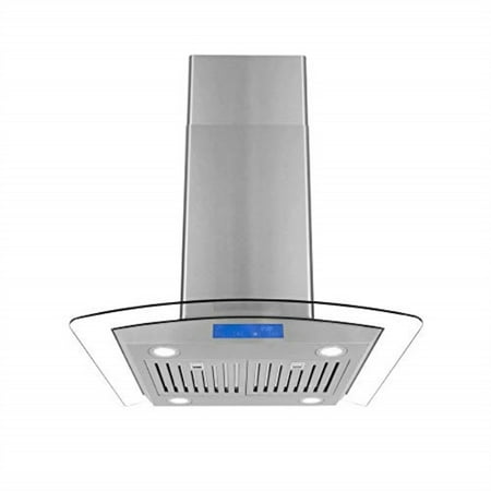 cosmo cos-668ics750 30-in island range hood 900-cfm, ceiling mount chimney-style over stove vent with light, permanent filter, 3 speed exhaust fan timer, duct convertible to ductless (stainless