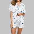 thumbnail image 2 of Jalioing 2 Piece Pajamas Outfits Womens Printed Lounge Set Button down Lapel Shirt and Shorts Sets, 2 of 4