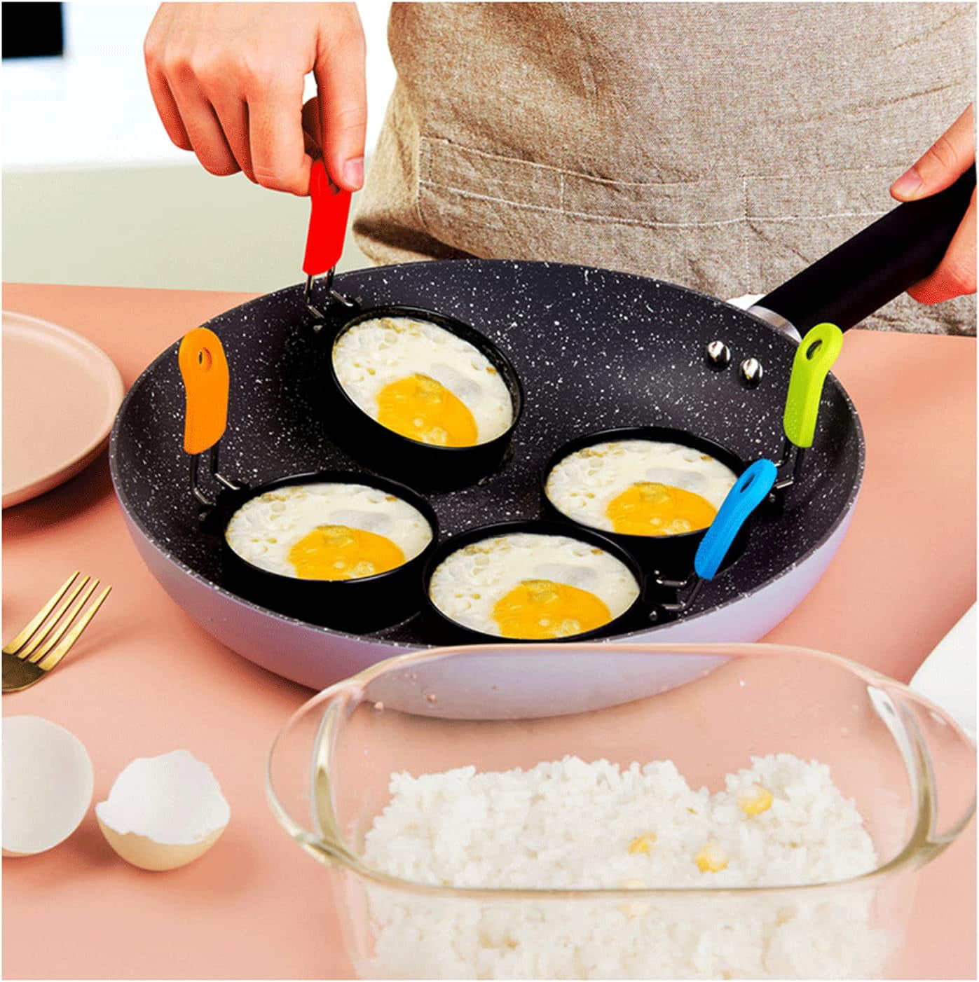 Egg Ring with Anti-scald Handle with Oil Brush Nonstick Coating Breakfast  Tool for Egg Frying/Shaping - AliExpress