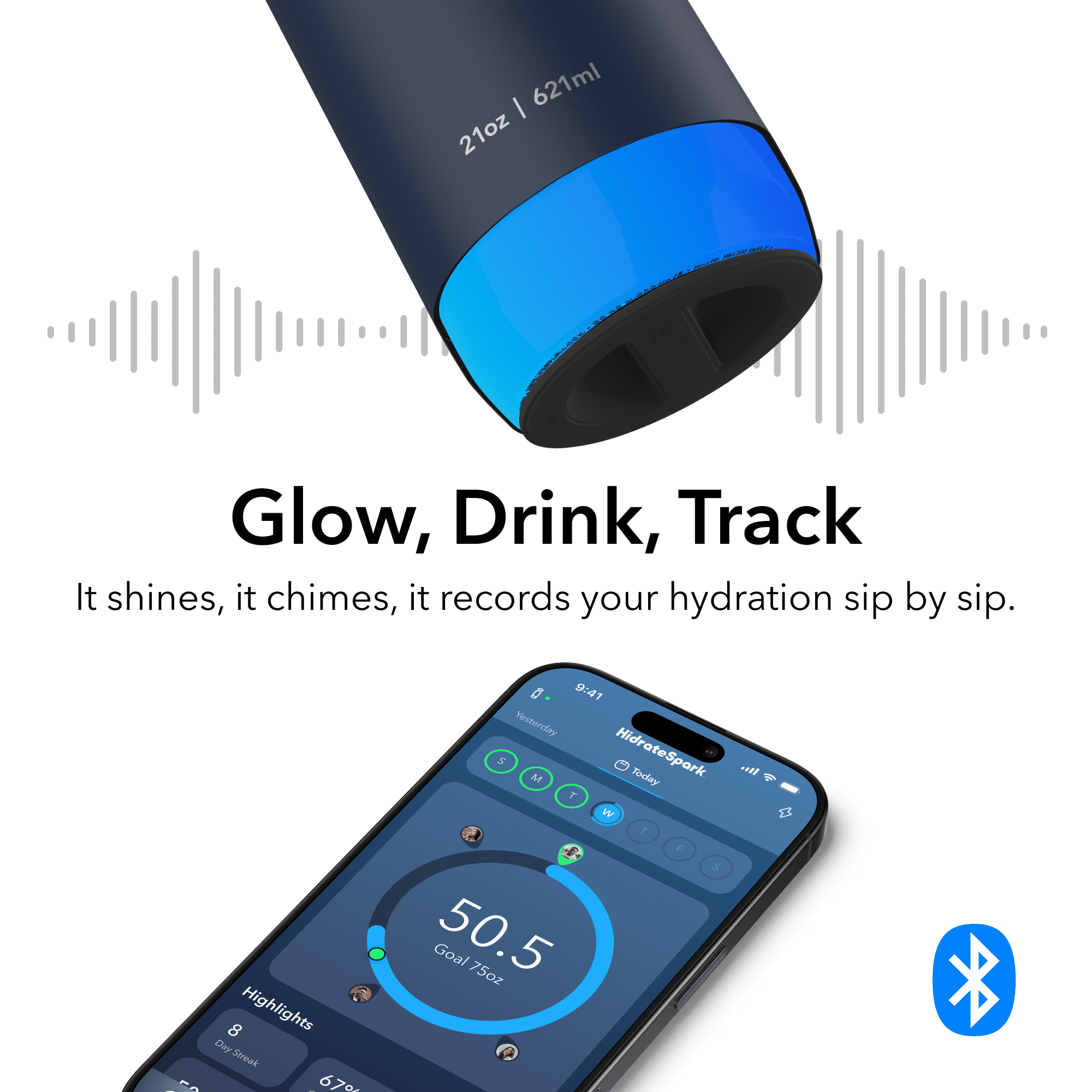 HidrateSpark PRO 2 21 oz Smart Hydration Tracking Water Bottle - Chug Navy