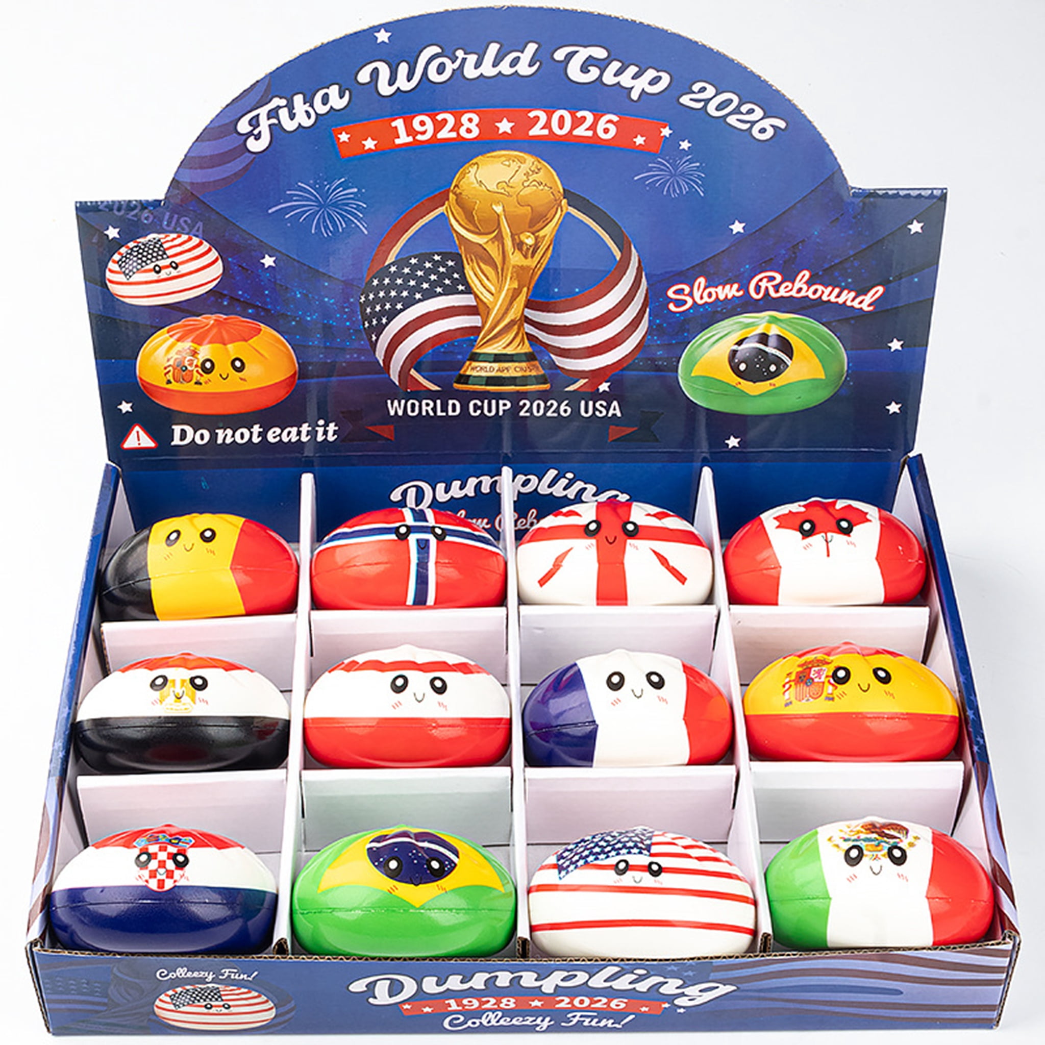 12 Pcs Soccer Dumplings 2026 USA World Soccer Anniversary Dumpling Squishies, Squishy Fidget Fidget Toys for Anxiety Relief, Football Giant Glitter Dumplings Box for Adults (Random Pattern)