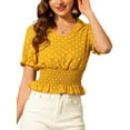 thumbnail image 5 of Allegra K Women's Polka Dots Blouse V Neck Ruffle Short Sleeve Smocked Top, 5 of 6