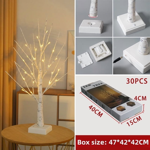 24-LED Birch Tree Light with Timer Function - 60CM Height, Detachable Floral Tape Base for Christmas, Thanksgiving, Party Decorations - Easy Installation, Indoor, Certified Quality (BST180811637001SC)