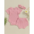 thumbnail image 3 of FEORJGP Infant Baby Girl Summer Outfits 3M 6M 12M 18M Newborn Short Sleeve Rompers Solid Color Rib Ruffles Jumpsuit Crew Neck Bodysuit and Elastic Waiddler Cute Casual 3Pcs Daily Clothes Set, 3 of 8