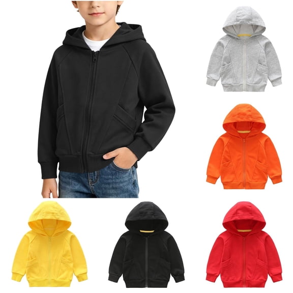 Acaics Zip up Hoodie for Boys Soft Solid Classic Full Zip Hooded Sweatshirts for Kids (1-12 Years)