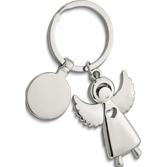 Fashion Nickel-Plated Standing Angel Key Ring With Engraving Tag (3.5 X 1.5) Made In China gm18703