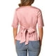 thumbnail image 3 of Blusa de satén INSPIRE CHIC para mujer, con cuello en V, mangas cortas, fruncido y lazo en la parte posterior, tops casuales de oficina M Rosa, 3 of 5
