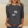 thumbnail image 2 of QIPOPIQ Hauts pour Femmes Chemises à Manches 3/4 Col Rond Blouses Amples Décontractées T-Shirts à Imprimé Marguerites Liquidation, 2 of 5