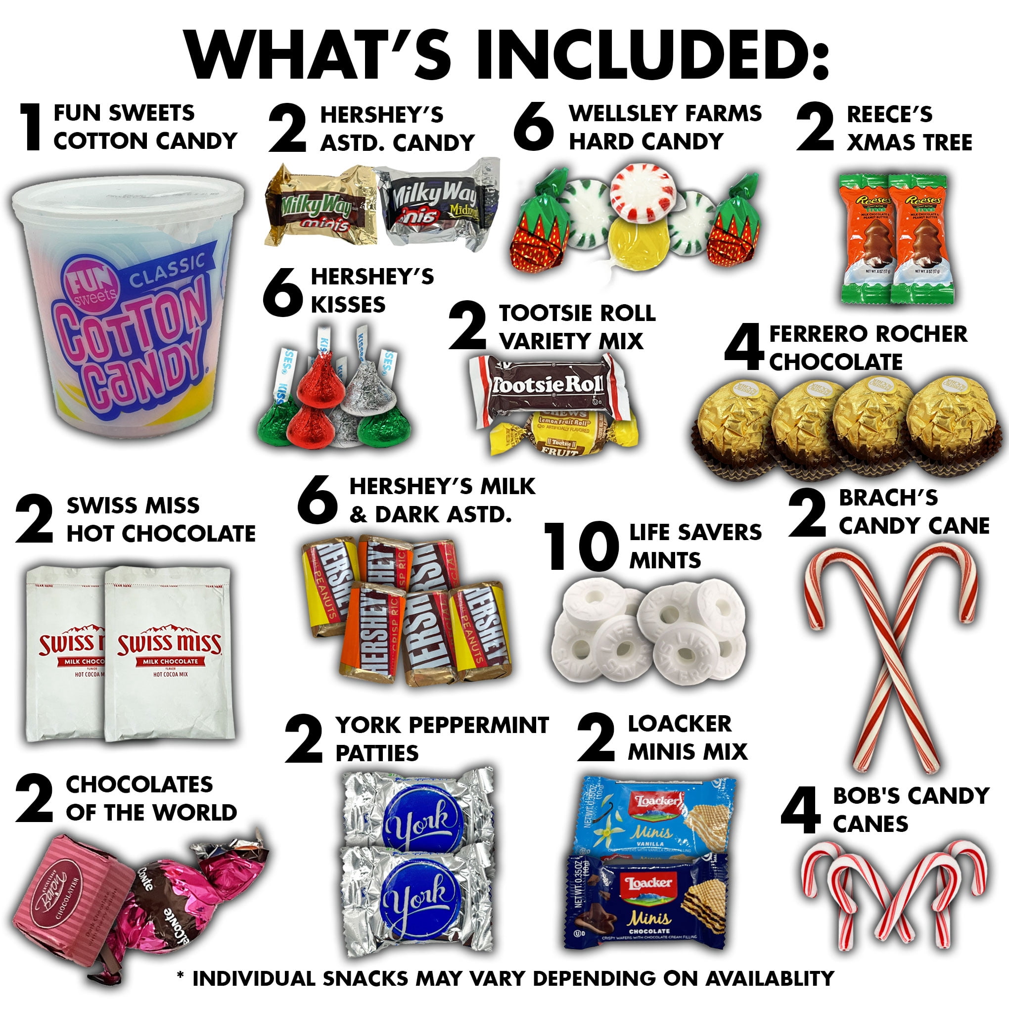 Fun Flavors Box Candy Snack 50 Count Variety Pack Christmas Stocking Stuffers