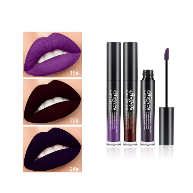 Ensemble de Rouges à Lèvres Liquides Mats Série Rouge Baie 3 Pcs Kit de Brillant à Lèvres Velouté Tenue Longue Tenue Ne Colle Pas au Verre et Ne Déteint Pas Ensemble de Maquillage pour Tous les sous-Tons de Peau (Ensemble 3 Couleurs 08)