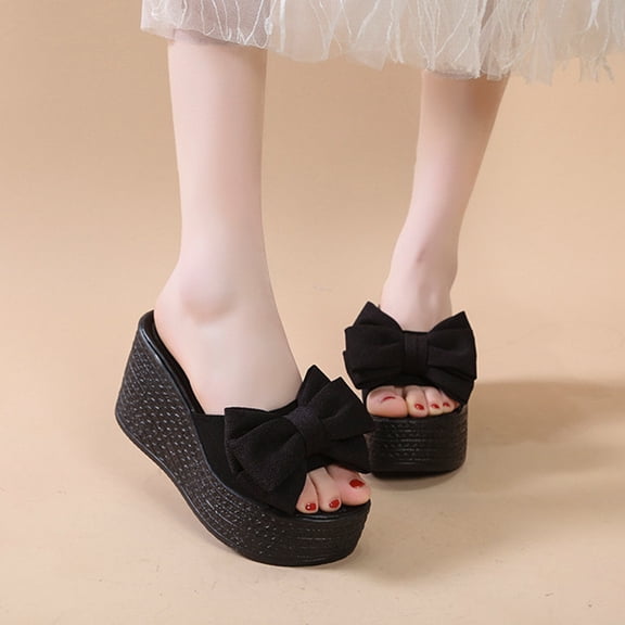 HAOTAGS Casual Walking Sandals for Ladies Platform Flower Breathable Summer Wedge Sandals Black Size 9.5