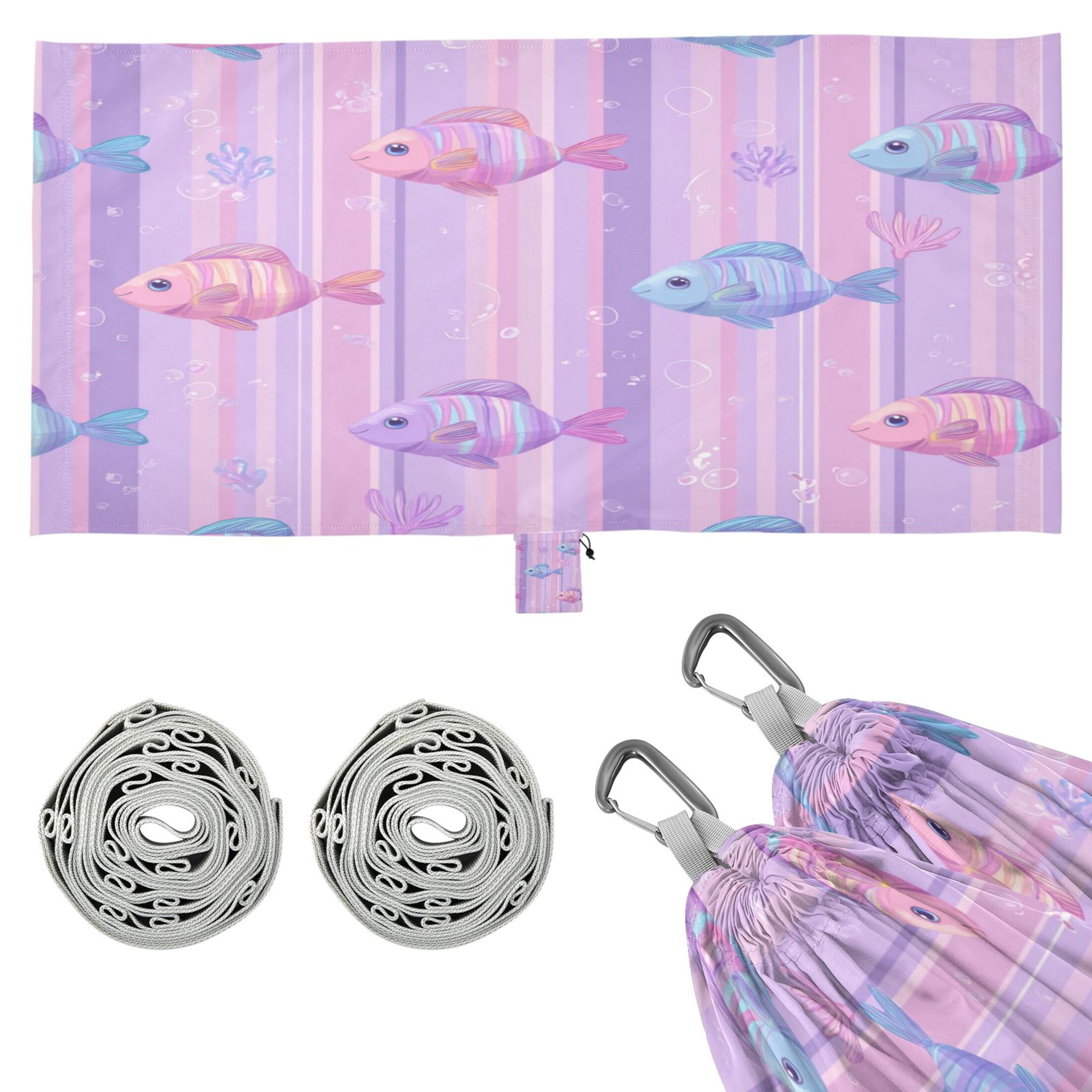 Hammock Camping Hammock Nylon Portable Hammock Travel Camping Hammock Pink Striped Fish Pattern