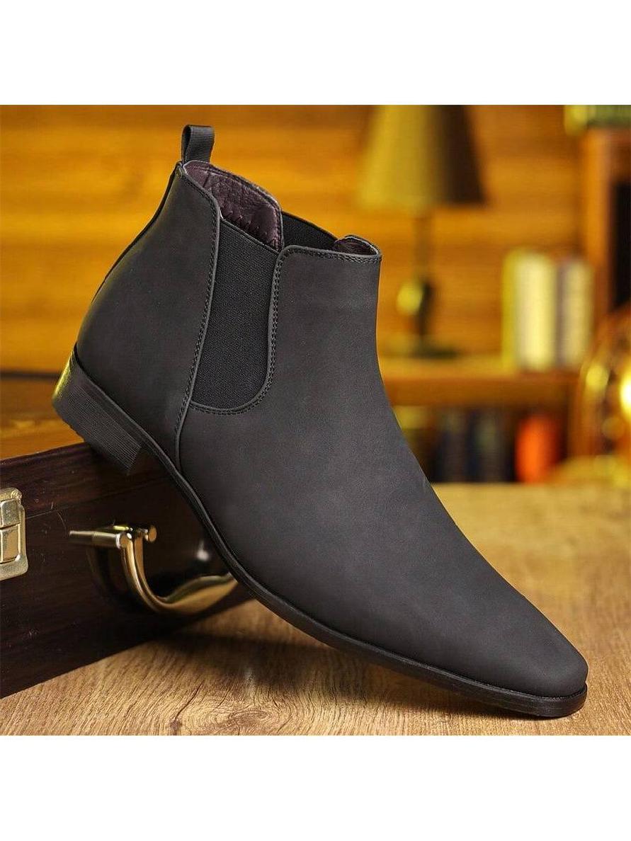 OSSTONE Dress Boots Chelsea Men Zip-up Suede Casual Heel Shoes JY040-Black-7.5 7dcf5e65-b068-4ce4-8358-  main image 4