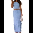 thumbnail image 2 of Conjunto de 2 Piezas de Falda Larga Y2K para Mujer, con Top Corto de Encaje Sin Espalda y Falda Larga, Vestido de Playa. Azul XL, 2 of 10
