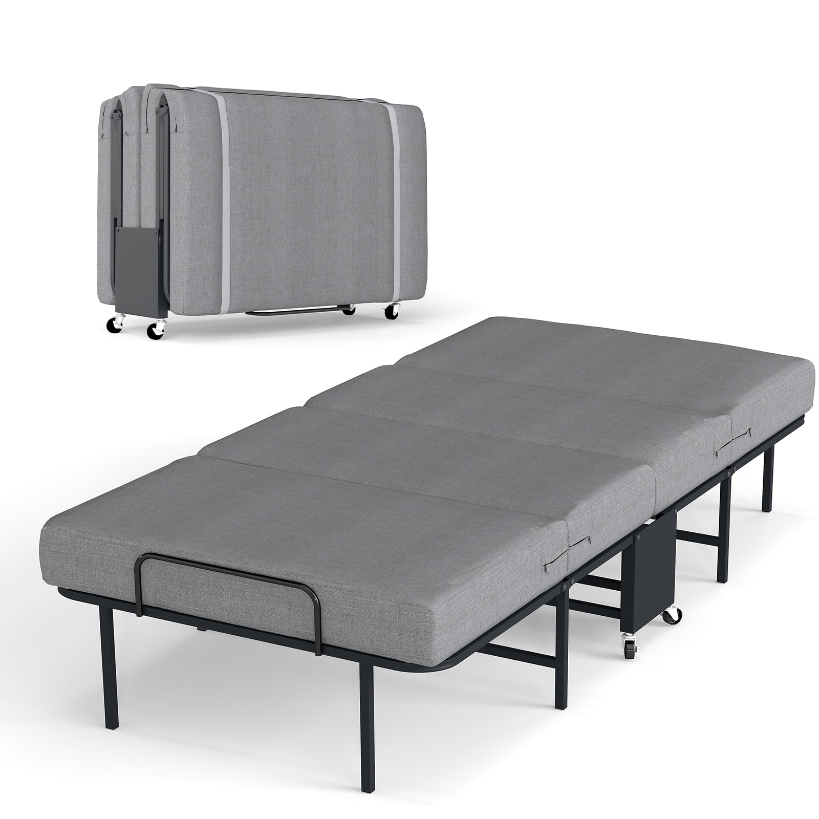 DRNANLIT Folding Bed with 6cm Thick Mattress, 75" x 38" Folded Bed, Twin Bed for Adults, Portable Roll Away Guest Beds