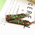 thumbnail image 3 of GRACEARA Retro Leather Boho Stone Green Sea Sediment Jasper Woven Bohemian Bracelet, 3 of 5