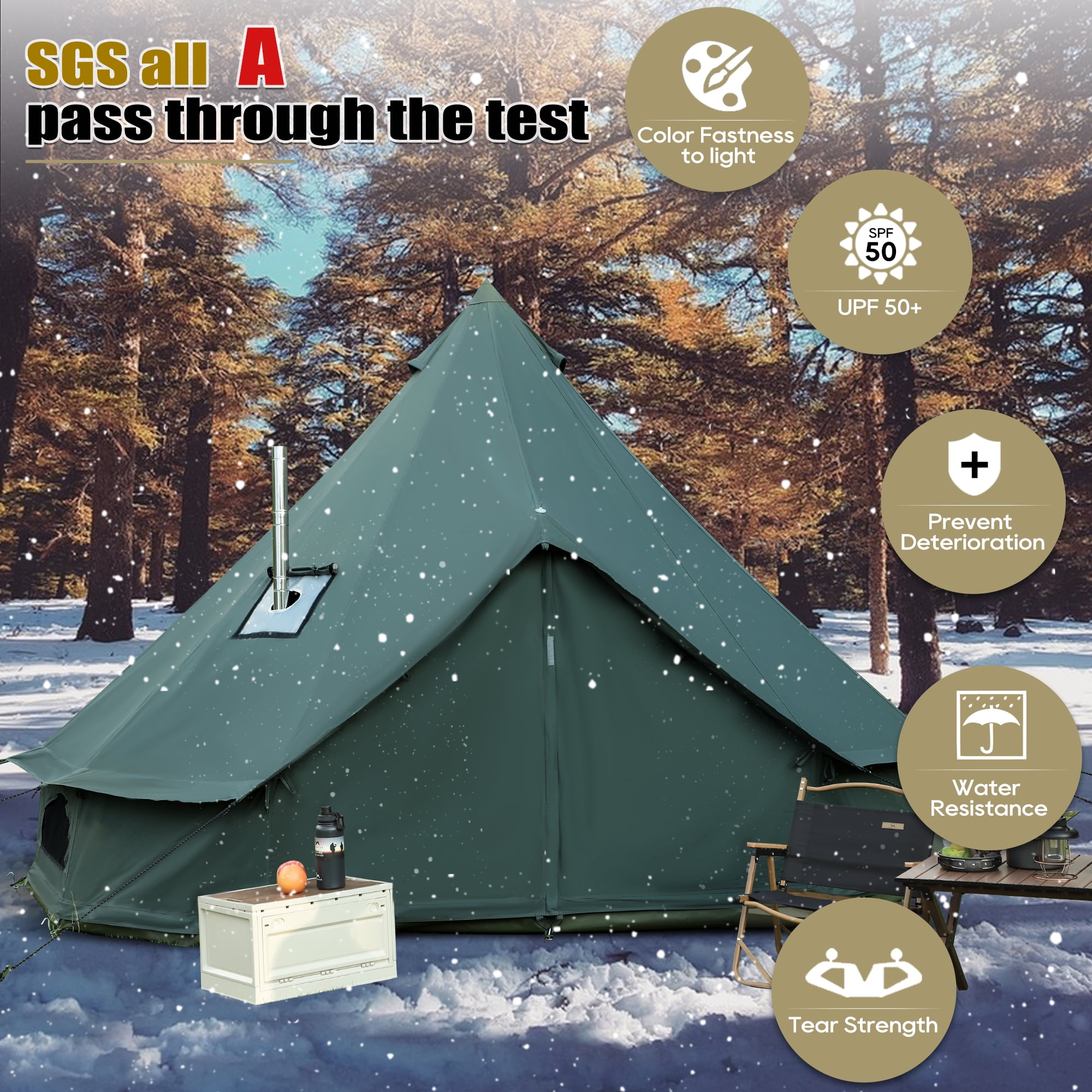 LVUYOYO 4 Person Camping Bell Tent with Stove Jack
