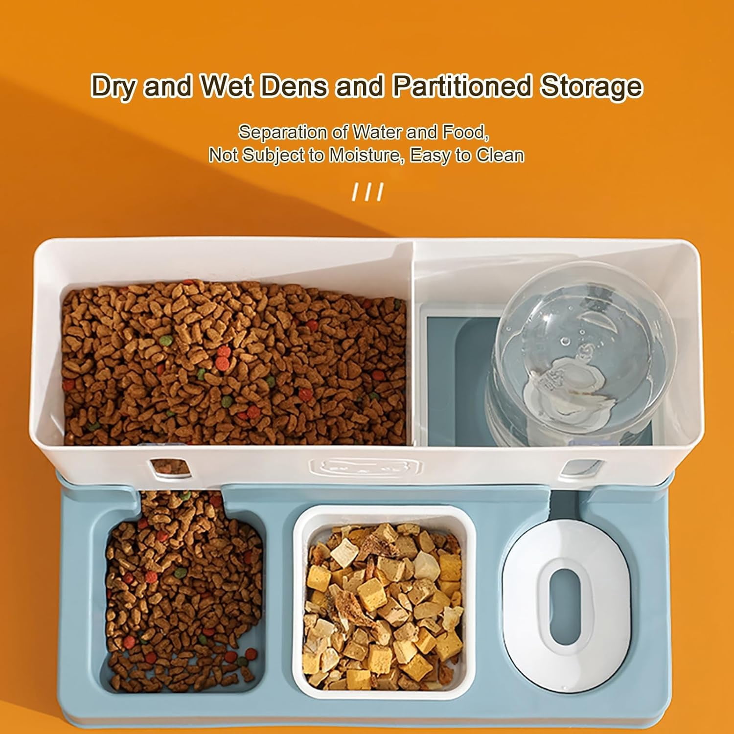 Colourtree Grass Green Cat Food and Water Dispenser Automatic Dog Feeder Waterer 3 in 1 Auto Pet Food and Water Bowl Set Self Feeding for Puppy Kitten
