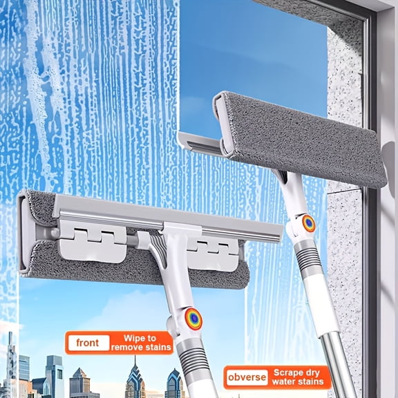 2-in-1 Professional Window Scraping Mop with Double-Sided Squeegee, 125.6inch Telescopic Handle & 4 Microfiber Pads, No Ladder Outdoor Cleaning Tool, Reusable Mother's Day Gift