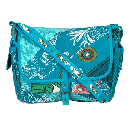 Blue Patchwork Hobo - Tribe Azure Large Blue Patchwork Canvas Crossbody Messenger Hobo Shoulder Bag Travel Laptop School Versatile Pockets Multi-functional Adjustable Satchel Boho