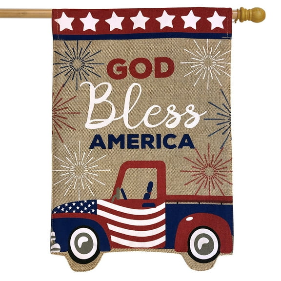 Briarwood Lane Patriotic Truck Burlap House Flag
