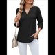 thumbnail image 1 of Blusas Casuales con Cuello en V y Ojales Bordados para Mujer, Blusas Playeras Elegantes. Negro L, 1 of 10