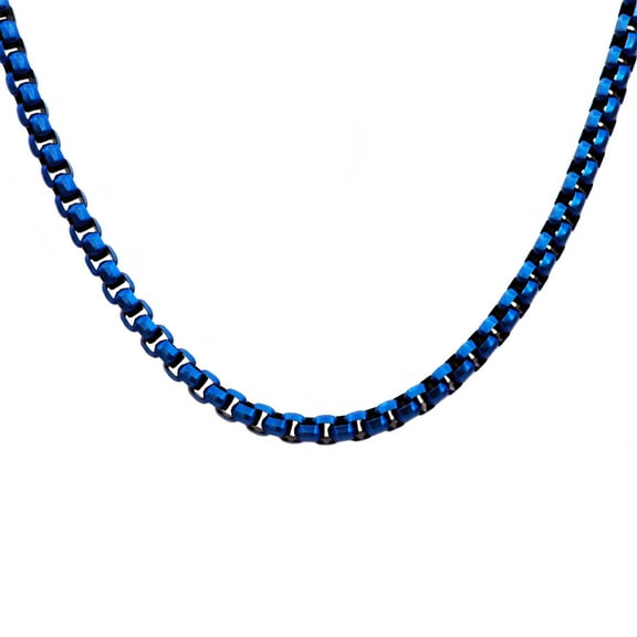 Arista Men's Rolo Link Chain Necklace in Blue Plated Stainless Steel, 24"