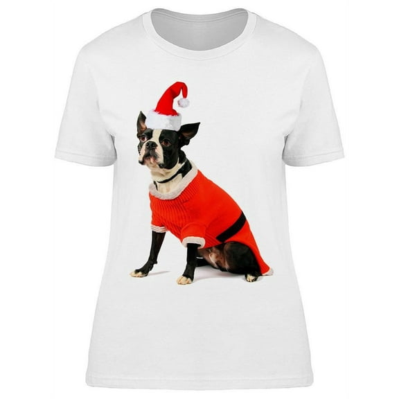 Boston Terrier In Santa Custome T-Shirt Women -Image by Shutterstock, Female 3X-Large