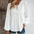 thumbnail image 2 of Elegant Drawstring Long Sleeve Cotton Linen Blouses Womens Buttons Casual Loose Pleated Shirts Solid Pullover Tops White,XXL, 2 of 6