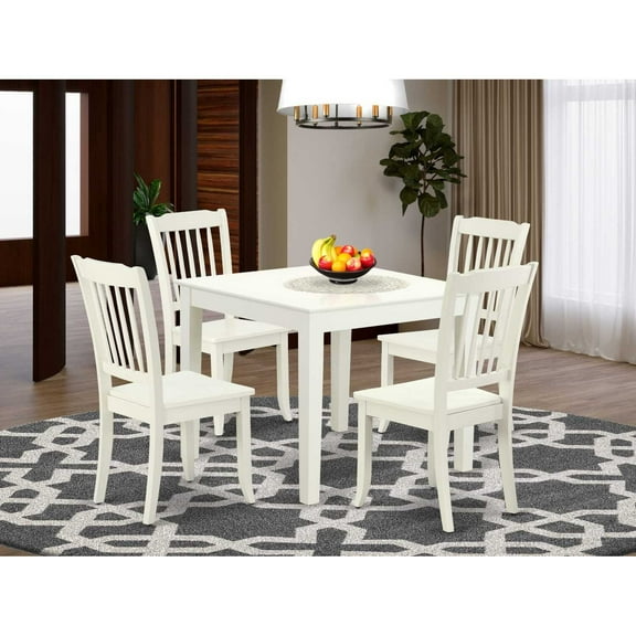 East West Furniture Oxford 5-piece Wood Dining Set with Slat Back in Linen White