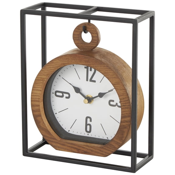 DecMode 9" Brown Metal Suspended Clock with Black Frame
