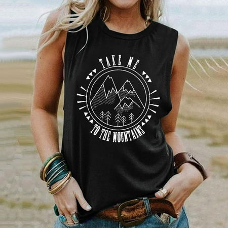 

lystmrge Camisole with Bra Women Ripped Top Women Camisole Women Dressy Women Casual Sunrise Print Tank Hiking Mountain Sleeveless Shirt Tees Vest Tops