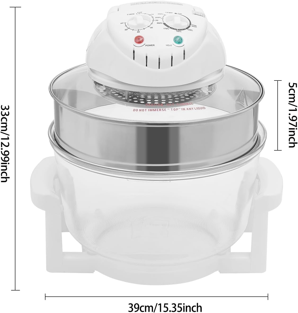 18Qt Extra Large Glass Air Fryer Non Toxic Air Fryer Portable 360 Visibility with High and Low Grills, Tongs, Expansion Ring for Home Kitchens, Dorms & Small Gatherings