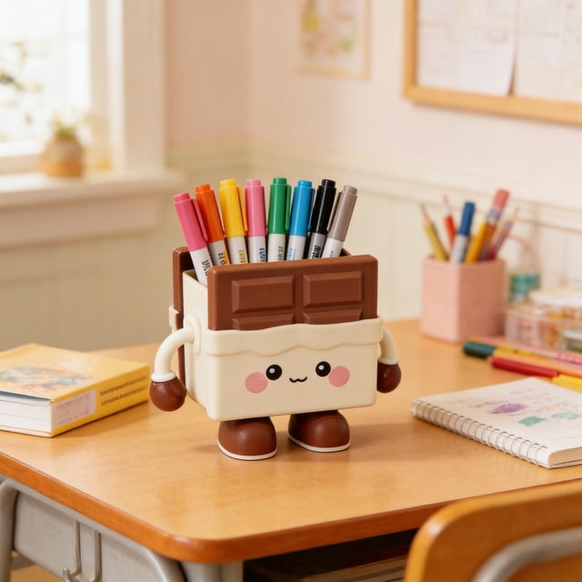 Cute Animation Snack Shaped Pen Container Desktop Storage Organizer With Adorable Facial Details For Office School Home Decor
