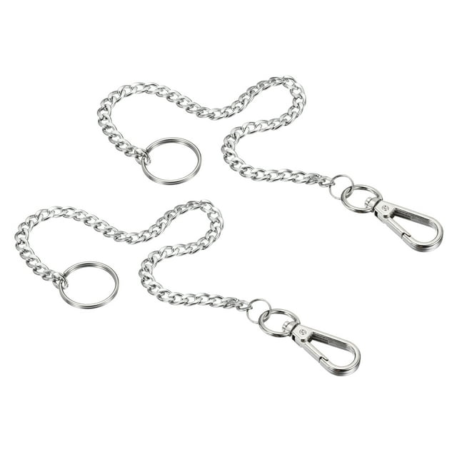 Unique Bargains 10' Stainless Steel Flat Keychain with Key Ring Clasp, Silver 2 Pack