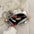 thumbnail image 2 of Bolso de pecho para mujer Elegante patrón de piedra Bolsos cruzados Cadenas Bolso de sillín (Plata), 2 of 9