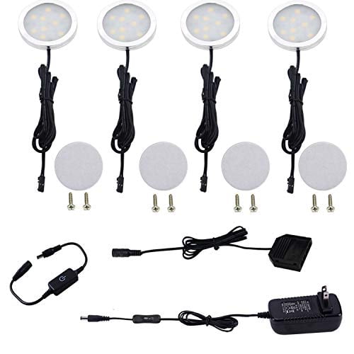 Aiboo 12v Under Cabinet Led Puck Lights Kit With Touch Dimmable Sensor Switch For Kitchen Cupboard Closet Lighting 4 Lightswarm White Com Aiboo 12v Under Cabinet Led Puck Lights, Under Cabinet Lighting Touch Switch