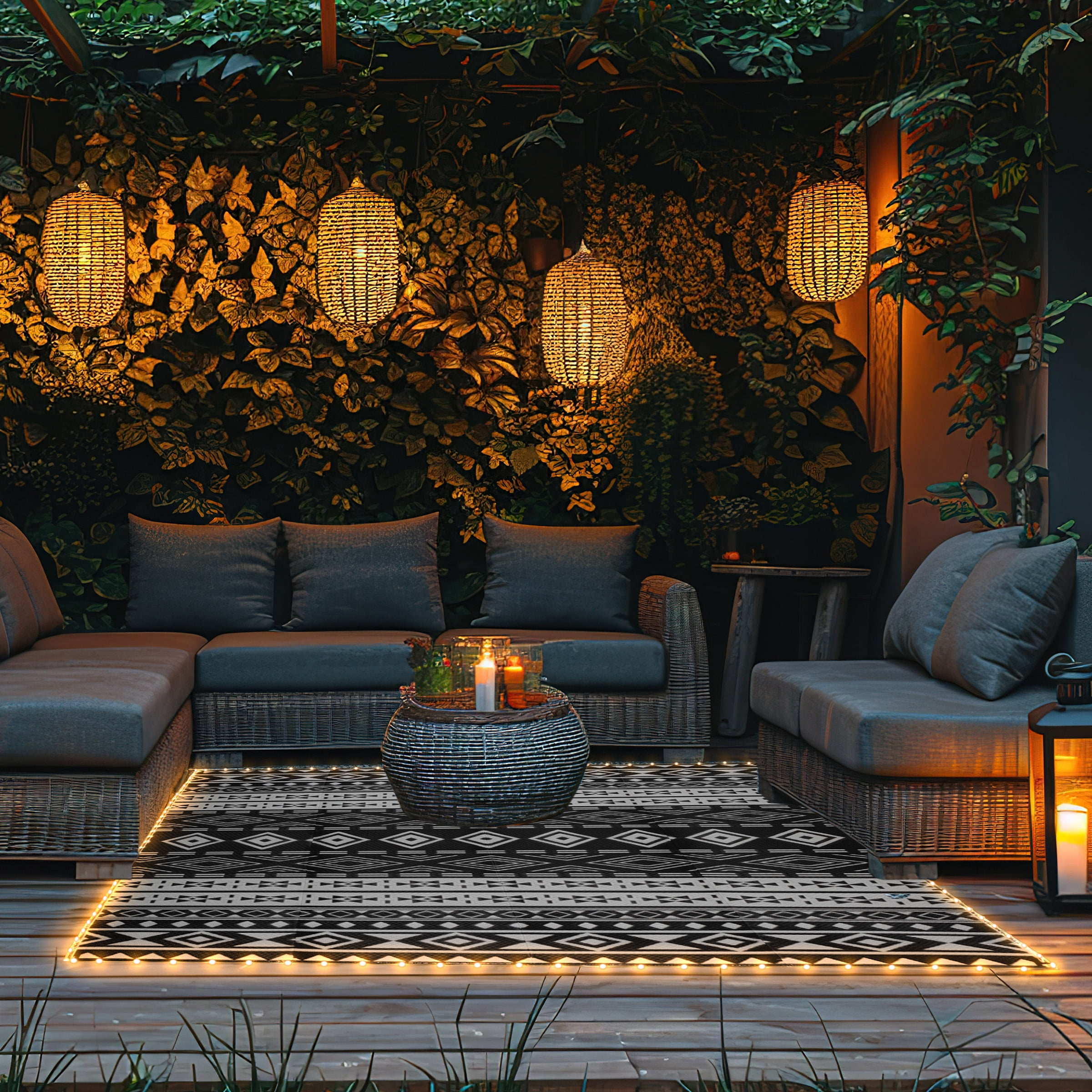 Pure Garden 8x10 Waterproof Outdoor Patio Rug with LED Lights, Gray