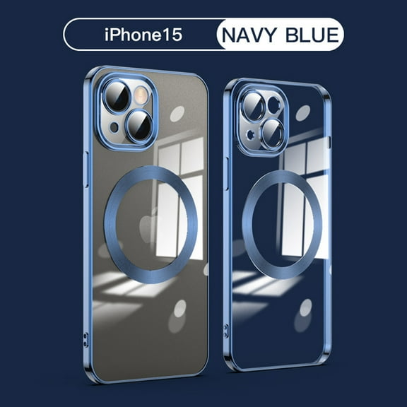 Nalacover Magnetic Clear Case for iPhone 15 with Lens Protective Film, Silicone/TPU Shockproof Anti-Scratches Non-Yellowing Cover Compatible with MagSafe Wireless Charging, Navyblue