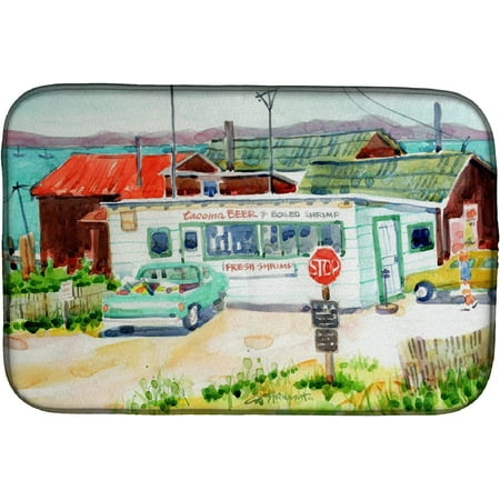 

6141DDM Absorbent Dish Drying Mat for Kitchen Counter Tacoma Beer and Boiled Shrimp Market Dish Drying Mat 14 x 21 multicolor