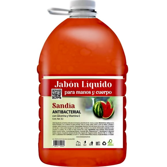 jabón líquido antibacterial de vivonatural para manos y cuerpo aroma sandía de 5 litros