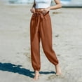 thumbnail image 2 of Tsesme Summer Linen Tapered Pants with Drawstring for Women Loose Straight Leg Elastic Waist Pants with Pockets,L, 2 of 4