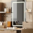 thumbnail image 3 of 7-Drawer Vanity Desk with LED Mirror and Jewelry Storage, Fluted Makeup Table with Metal Legs and PU Stool, Carved Dressing Table for Bedroom Organization, 3 of 9