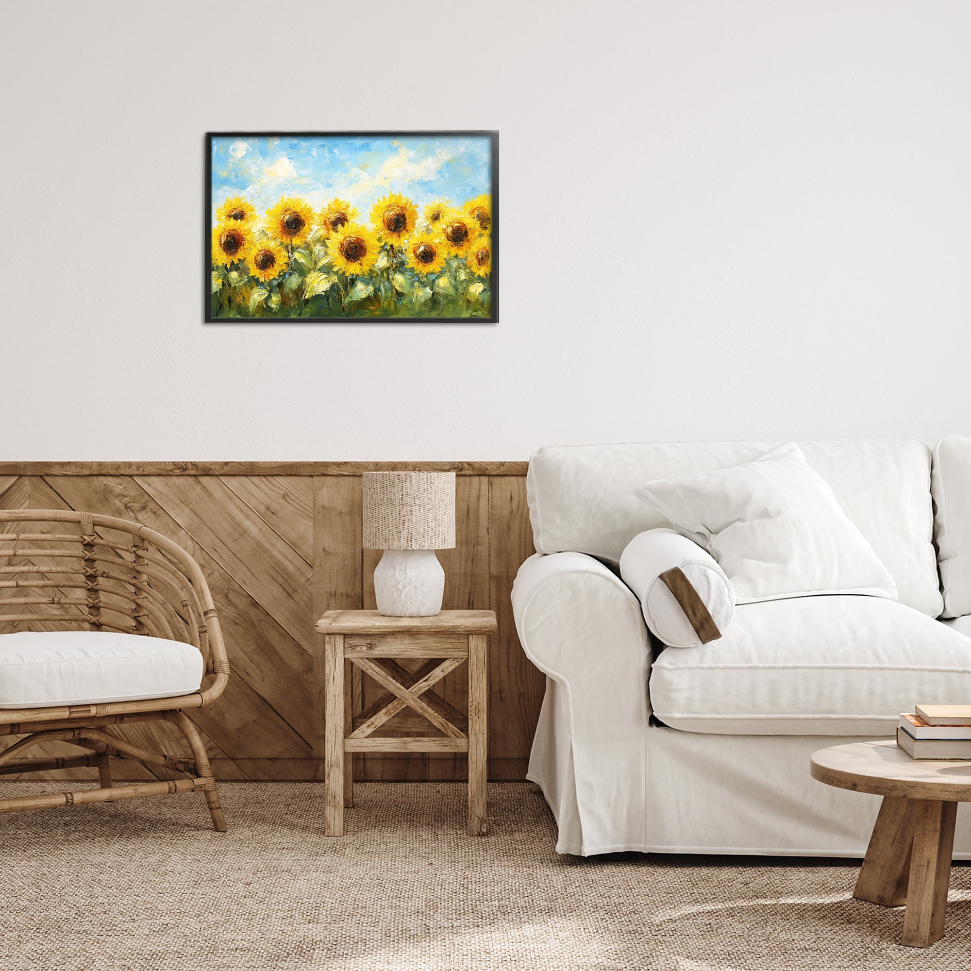 Stupell Industries Impressionist Sunflowers Horizon Black Framed Giclee Art, design by Petal Prints Design