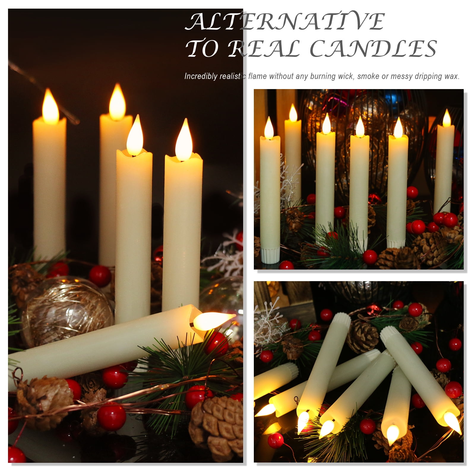 PChero 6Pack Real Wax Flameless Taper Candles with Remote Timer, 6.4inch Battery Operated Taper Candles, Ivory LED Flameless Candlesticks for Fireplace Xmas Halloween Party Home Decor