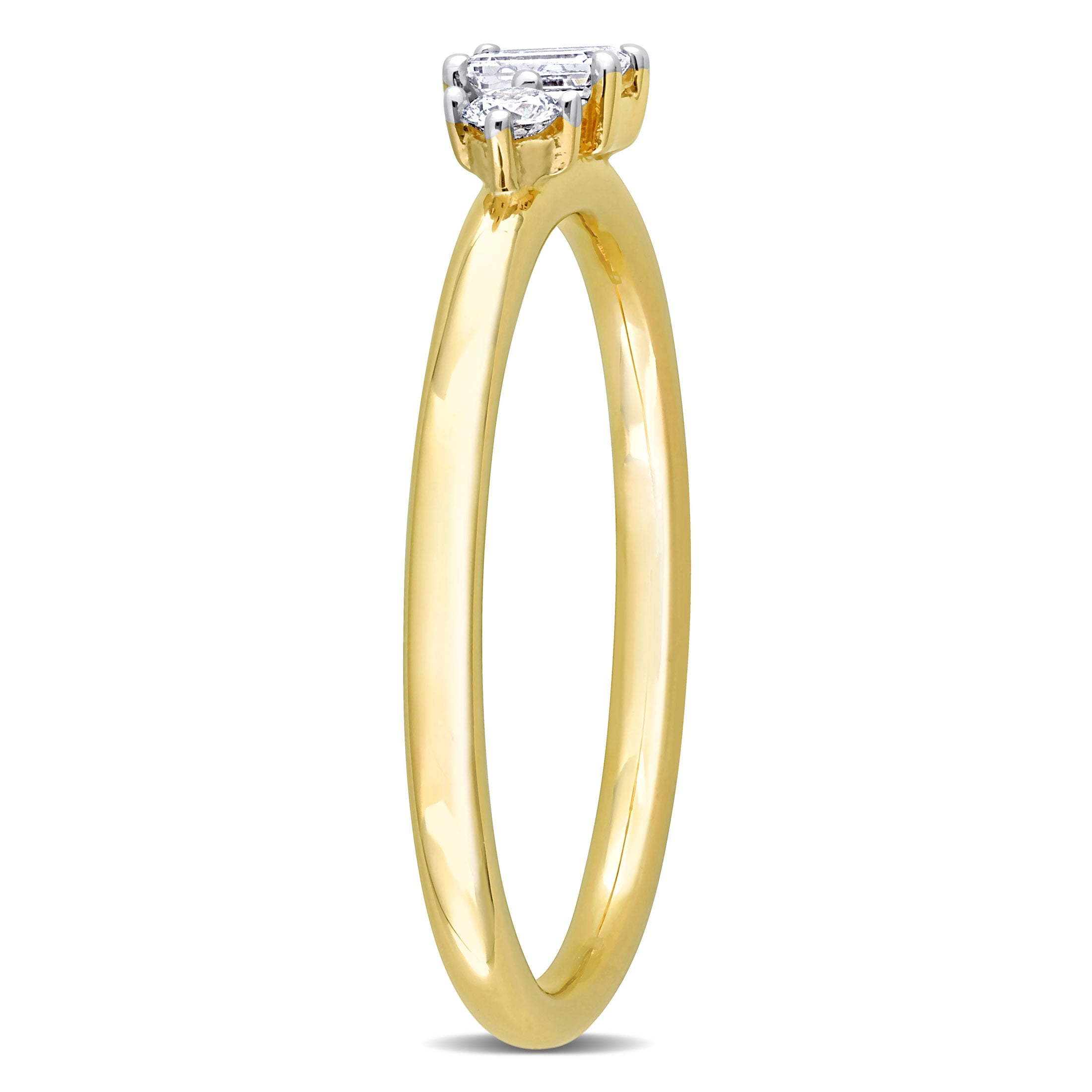 Miabella Women's 1/4 CT T.W. Emerald & Round Diamond 14kt Yellow Gold 3-Stone Engagement Ring