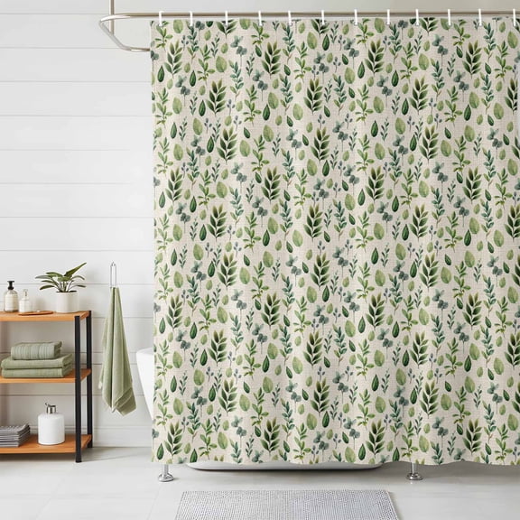 Shower Curtain Spring Plant Green Leaf Shower Curtains for Bathroom Decor, Waterproof Polyester Shower Curtain Set with Hooks, Small Stall Size 36" x 72" Watercolor Leaves Beige